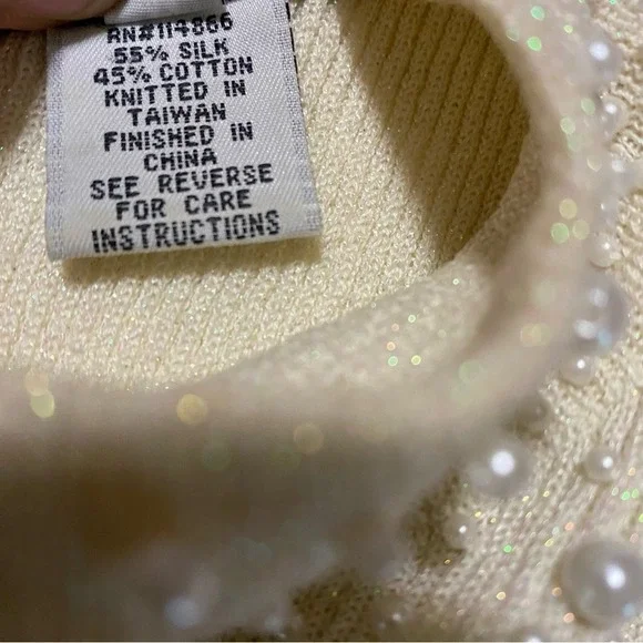 Graft Golden Ivory Metallic Pearled Beaded Silk Blend Womens Size Medium‎ Top - Picture 4 of 7